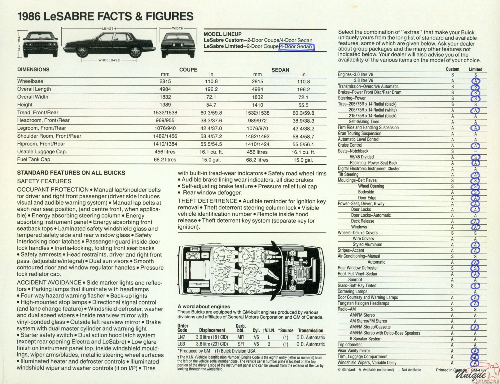 1986 Buick LeSabre (Canada) Brochure Page 1